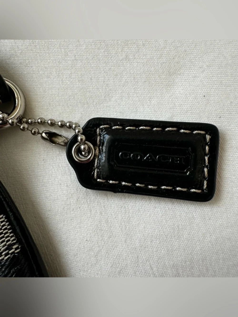 COACH Signature C Black Gray Canvas Leather Zip Wristlet Clutch Pouch Logo Tag